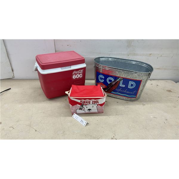 Coca-Cola 600 Rubbermaid Cooler, Galvanized Beverage Tub, and Polar Bear Soft Cooler