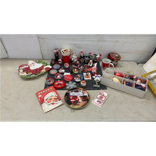 Coca-Cola Christmas Collectibles Including Ceramic Santa Platter, Ornaments, and More