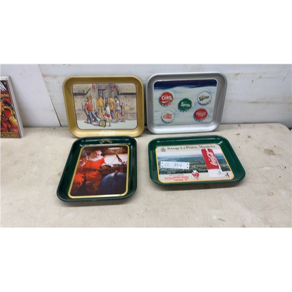 Lot of Four Coca-Cola Metal Serving Trays Including 1984 Gathering Place and More