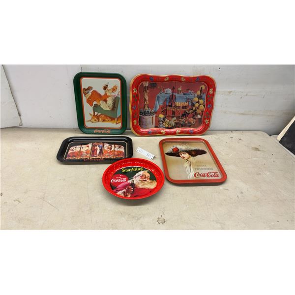 Collection of Five Coca-Cola Advertising Serving Trays Including Sundblom Santa