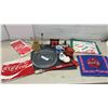 Image 1 : Coca-Cola Collectibles Lot: Glass Serving Tray, Bottle Lamp, Calendar, Towels, and More