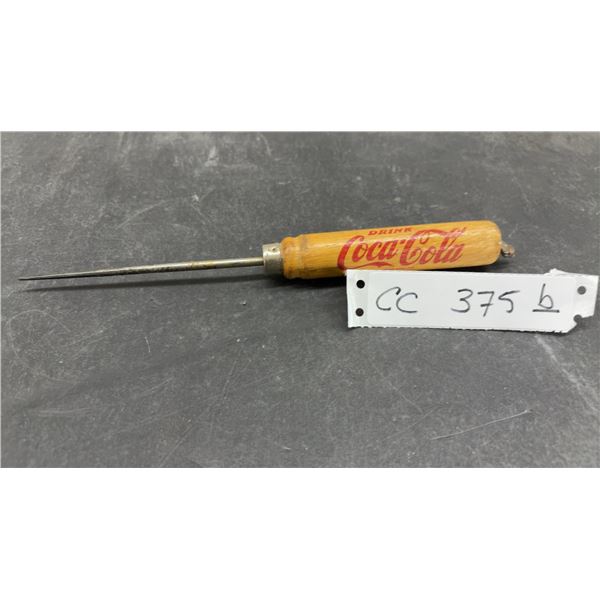 Vintage Coca-Cola Ice Pick with Wooden Handle and Metal Ice-Crushing Prongs, 8 1/2"