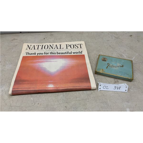 National Post Newspaper Saturday January 1, 2000 and Player's Navy Cut Cigarettes Tin