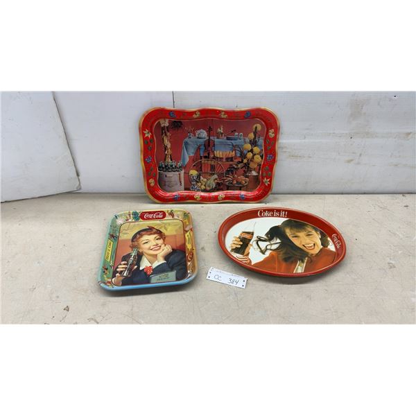Vintage Coca-Cola Metal Serving Trays, Menu Girl, Coke Is It, and Harvest Scene