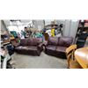 Image 1 : Leather Three-Seater Sofa with Rolled Arms and Carved Wood Trim 84" and Luv Seat 63"