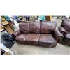 Image 2 : Leather Three-Seater Sofa with Rolled Arms and Carved Wood Trim 84" and Luv Seat 63"