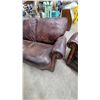 Image 3 : Leather Three-Seater Sofa with Rolled Arms and Carved Wood Trim 84" and Luv Seat 63"