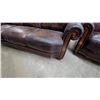 Image 4 : Leather Three-Seater Sofa with Rolled Arms and Carved Wood Trim 84" and Luv Seat 63"