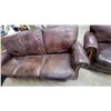 Image 5 : Leather Three-Seater Sofa with Rolled Arms and Carved Wood Trim 84" and Luv Seat 63"