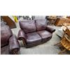 Image 7 : Leather Three-Seater Sofa with Rolled Arms and Carved Wood Trim 84" and Luv Seat 63"