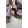 Image 8 : Leather Three-Seater Sofa with Rolled Arms and Carved Wood Trim 84" and Luv Seat 63"