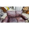 Image 9 : Leather Three-Seater Sofa with Rolled Arms and Carved Wood Trim 84" and Luv Seat 63"
