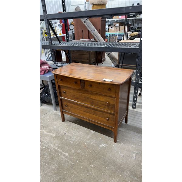 Antique Four-Drawer Wooden Chest of Drawers with Carved Floral Medallion 40 x 20-1/2 x 34