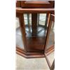 Image 4 : Cherry Finish Corner Curio Cabinet with Glass Shelves and Dual Doors 72 x 31 x 19-1/2