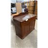 Image 1 : Antique Mahogany Server with Serpentine Backsplash, Glass Top, and Carved Pulls 44 x 21 x 41