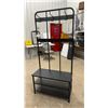 Image 1 : Black Metal Hall Tree with Coat Hooks, Bench Seat, and Perforated Shoe Storage Shelves 35-1/2 x 15