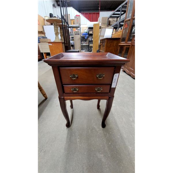 Queen Anne Style Mahogany Two-Drawer Nightstand with Tray Top and Cabriole Legs 24 x 15 x 12"