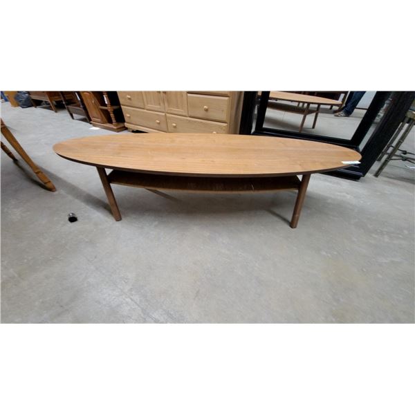 Mid-Century Modern Style Oval Wooden Coffee Table with Lower Shelf 16 x 71 x 15"