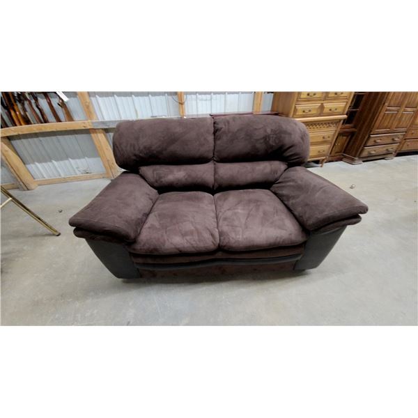 Brown Microfiber and Faux Leather Two-Seater Loveseat 64" Wide