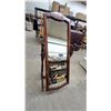 Image 1 : Wooden Cheval Mirror with Carved Fleur-De-Lis and Turned Spindle Posts Mirror Size 22 x 60"