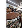 Image 3 : Wooden Cheval Mirror with Carved Fleur-De-Lis and Turned Spindle Posts Mirror Size 22 x 60"