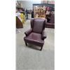Image 1 : Burgundy Leather Wingback Armchair with Nailhead Trim