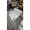 Image 5 : Cream Damask Upholstered Three-Seater Sofa and Matching Armchair Set