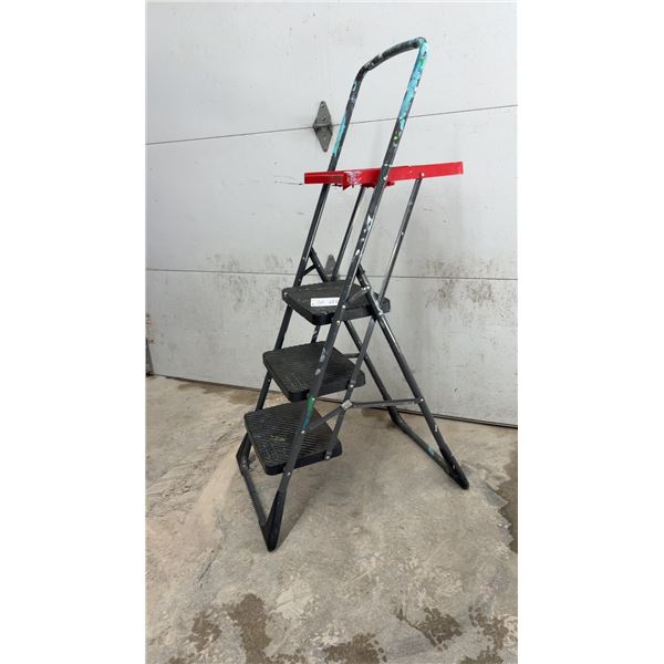 Top Step Three-Step Folding Utility Ladder with Tool Tray and Handle