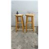 Image 1 : Pair of Wooden Bar Stools with Round Seats and Three Support Rungs