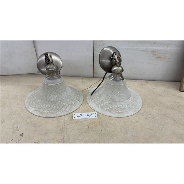 Pair of Vintage-Style Lights with Etched Frosted Glass Bell Shades