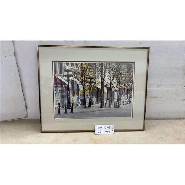 Framed Pucture of Autumn Street Scene with Maple Gifts Storefront,18 x 23"