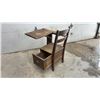 Image 7 : Antique Wooden School Desk with Integrated Chair and Storage Drawer