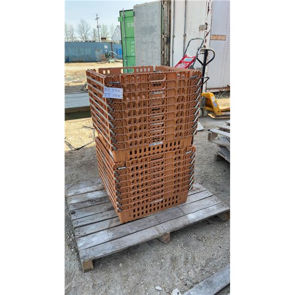 IFCO Orange Reusable Plastic Stacking Crates with Metal Handles, Lot of 16