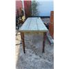 Image 2 : Rustic Farmhouse Table with Turned Legs and Distressed Painted Plank Top 27 x 30 x 75-1/2