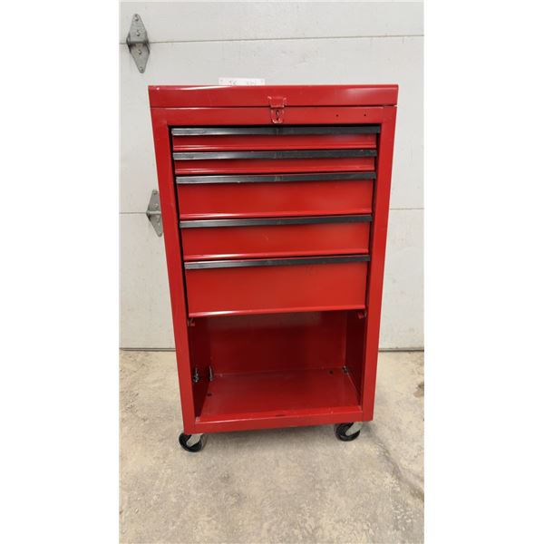 Red Steel Rolling Tool Cabinet with Four Drawers and Bottom Shelf, 40 x 22 x 12"