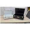 Image 1 : Two Metal Storage Trunks with Gold-Tone Latches and Hardware, Black and White, Never Used