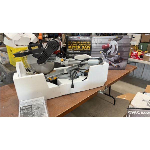 New Chicago Electric 12" Double-Bevel Sliding Compound Miter Saw with Laser Guide System