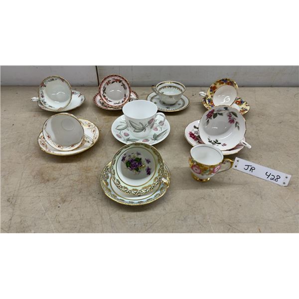 Aynsley, Royal Albert Memory Lane, and Royal Crown Derby Teacup and Saucer Sets