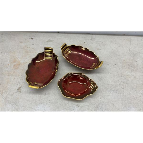 6 Pieces Antique Carlton Ware Rouge Royale Lustre Bowl, Dishes, and Iridescent Shell Dish