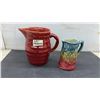 Image 5 : Medalta 6.5" Red Ribbed Pitcher, Antique Nippon Art Deco Box, White Turkey Platter, Glass Cake