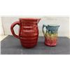 Image 7 : Medalta 6.5" Red Ribbed Pitcher, Antique Nippon Art Deco Box, White Turkey Platter, Glass Cake