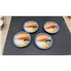 Image 2 : Set of Four Japanese Lusterware Teacups and Saucers with Hand-Painted Landscape Scene