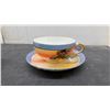 Image 5 : Set of Four Japanese Lusterware Teacups and Saucers with Hand-Painted Landscape Scene