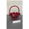 Image 1 : Fenton Ruby Red Glass Basket with Ruffled Silver-Edged Rim, 9" H