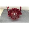 Image 2 : Fenton Ruby Red Glass Basket with Ruffled Silver-Edged Rim, 9" H