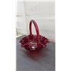 Image 3 : Fenton Ruby Red Glass Basket with Ruffled Silver-Edged Rim, 9" H