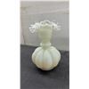Image 2 : Fenton Melon Vase with Ruffled Clear Rim and Skye McGhie Pierced Ceramic Candle Holder with Plate