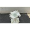 Image 4 : Fenton Melon Vase with Ruffled Clear Rim and Skye McGhie Pierced Ceramic Candle Holder with Plate