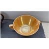 Image 3 : Fire-King Peach Luster Batter Bowl, Drip Glaze Ceramic Pitcher, and Pyrex Glass Carafe