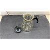 Image 9 : Fire-King Peach Luster Batter Bowl, Drip Glaze Ceramic Pitcher, and Pyrex Glass Carafe